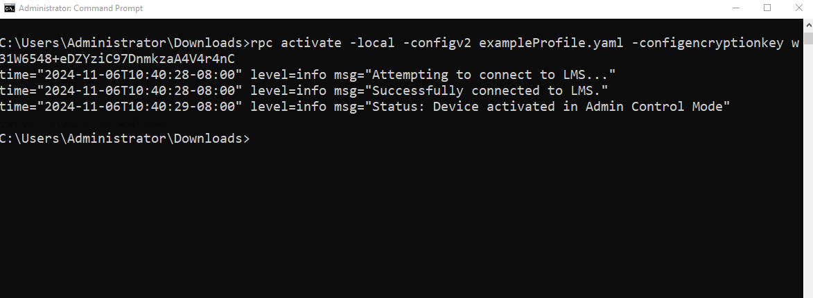 Figure 3: Example Successful Activation and Configuration